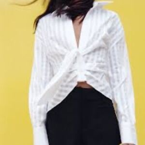 New Zara Draped Ruched Faux Knot Button Up Shirt Top Size Large NWOT